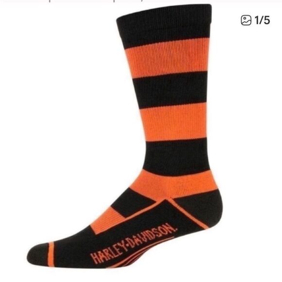 Harley-Davidson Black and Orange Stripe All Weather Socks, 2Pairs, Size L, NWT - Picture 1 of 7